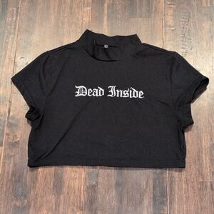 BodyRage Black Mock Neck Crop Top Short Sleeve "Dead Inside" Womens Large Goth